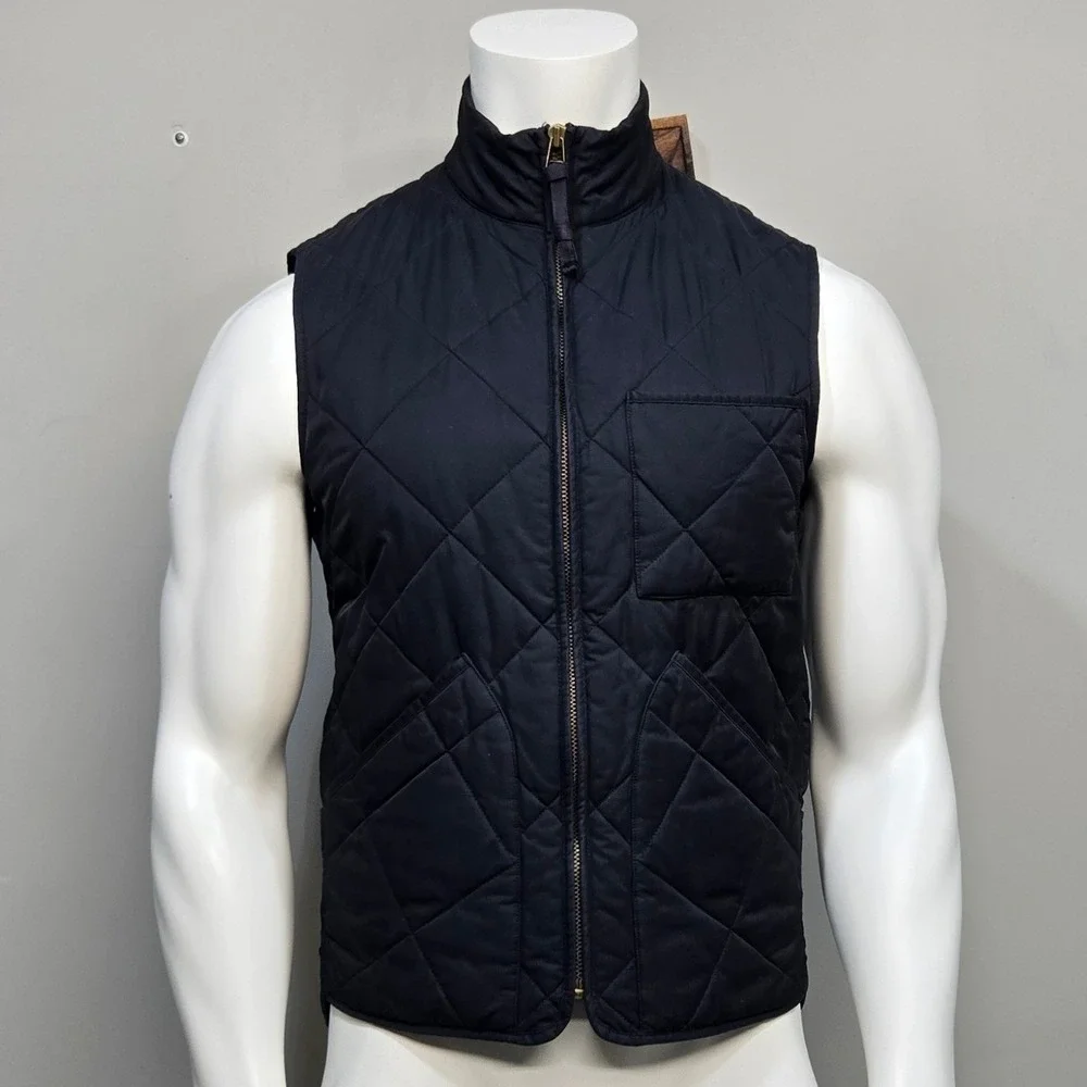 J.Crew Quilted Vest Men's Small Thermore Navy Military Utility Preppy Full Zip
